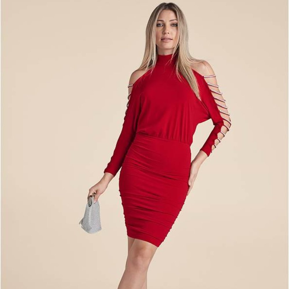 Embellished Cold-Shoulder Dress